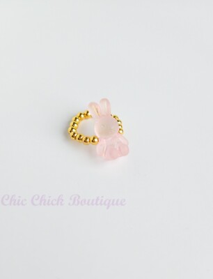 Handmade Bunny Ring, Beaded Bunny Ring, Rabbit Ring, Cute Pink Bunny Ring, Gift