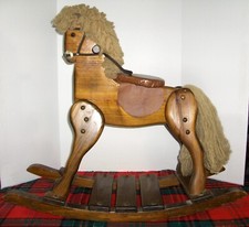 Vintage Wooden Rocking Horse W/Bridal  Saddle