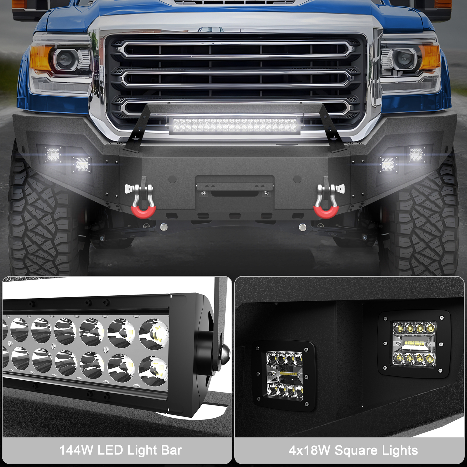 Front Bumper For 2015-2019 GMC Sierra 2500/3500 HD W/Winch Plate & LED Lights