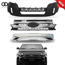Front Bumper Cover Primed + Upper Grille Trim Set Chrome For Ford Edge 2011-2014