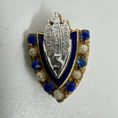 Vintage Salt Lake City (SLC) Temple LDS Mormon Seminary Pin GF Blue Stones