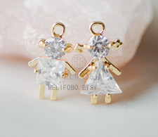 4pcs CZ Micro Pave Boy and Girl Pendant,Cubic Zirconia Earring Necklace Charm