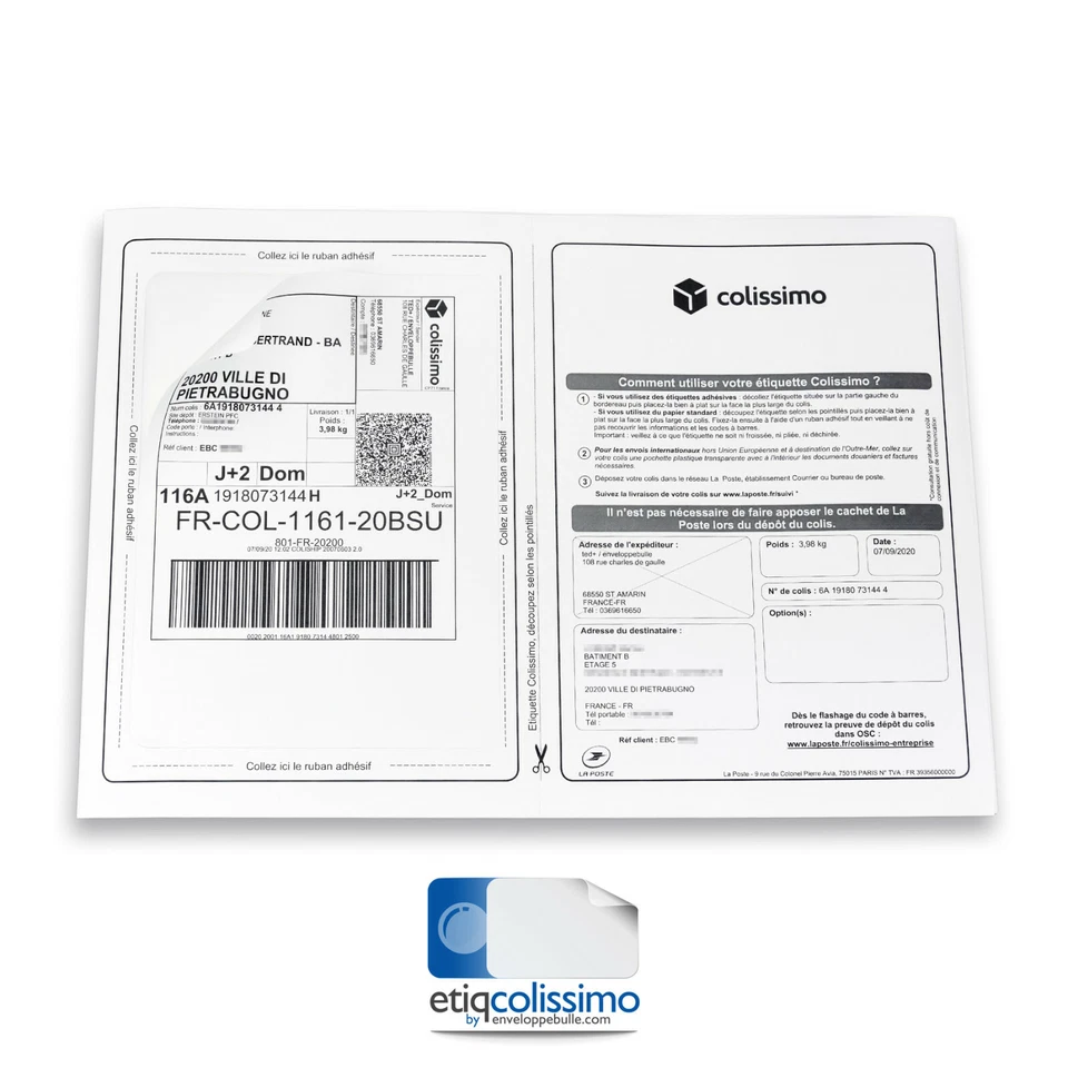 Planches A4 avec étiquette COLISSIMO intégrée 164 x 120 mm - Immagine 3 di 4