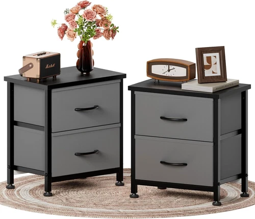 Nightstand with 2 Fabric Drawers Small Dresser Bedroom Living Room Furniture