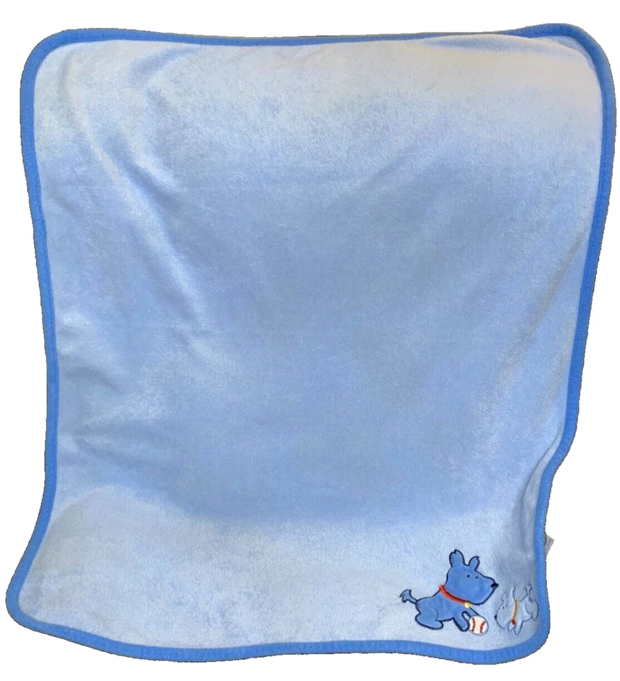 7B !WOW! LN Vintage CARTER'S Puppy Dog Baseball Blue Plush Fleece Crib Blanket - Image 4 of 4