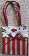 Longaberger 9  Holiday Tote Bag Red Stripe Poinsettia Gift Christmas Purse