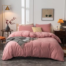 Washed Cotton Duvet Cover Oueen Ultra Soft 100 Cotton Solid Color Rose Duvet...