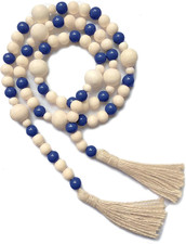 Wood Bead Garland with Tassels 61 Inches, Decorative Beads Decor, Boho Farmhouse