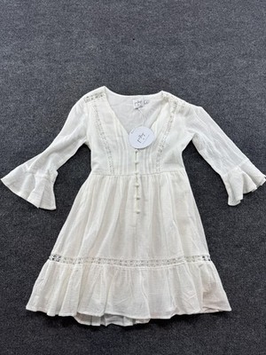 Princess Polly Dress Womens 2 White Chlo Mini Boho Crochet Bell Sleeve Lined