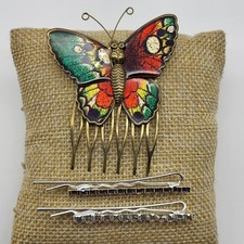 Lovely vintage hair comb barrette lot rhinestone clips  butterfly comb