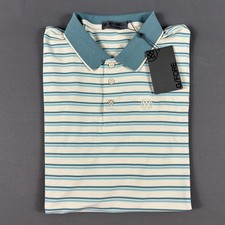 G/Fore G4 Golf Shirt Polo Sleeve Logo Striped Large Beige Polyester MSRP 120