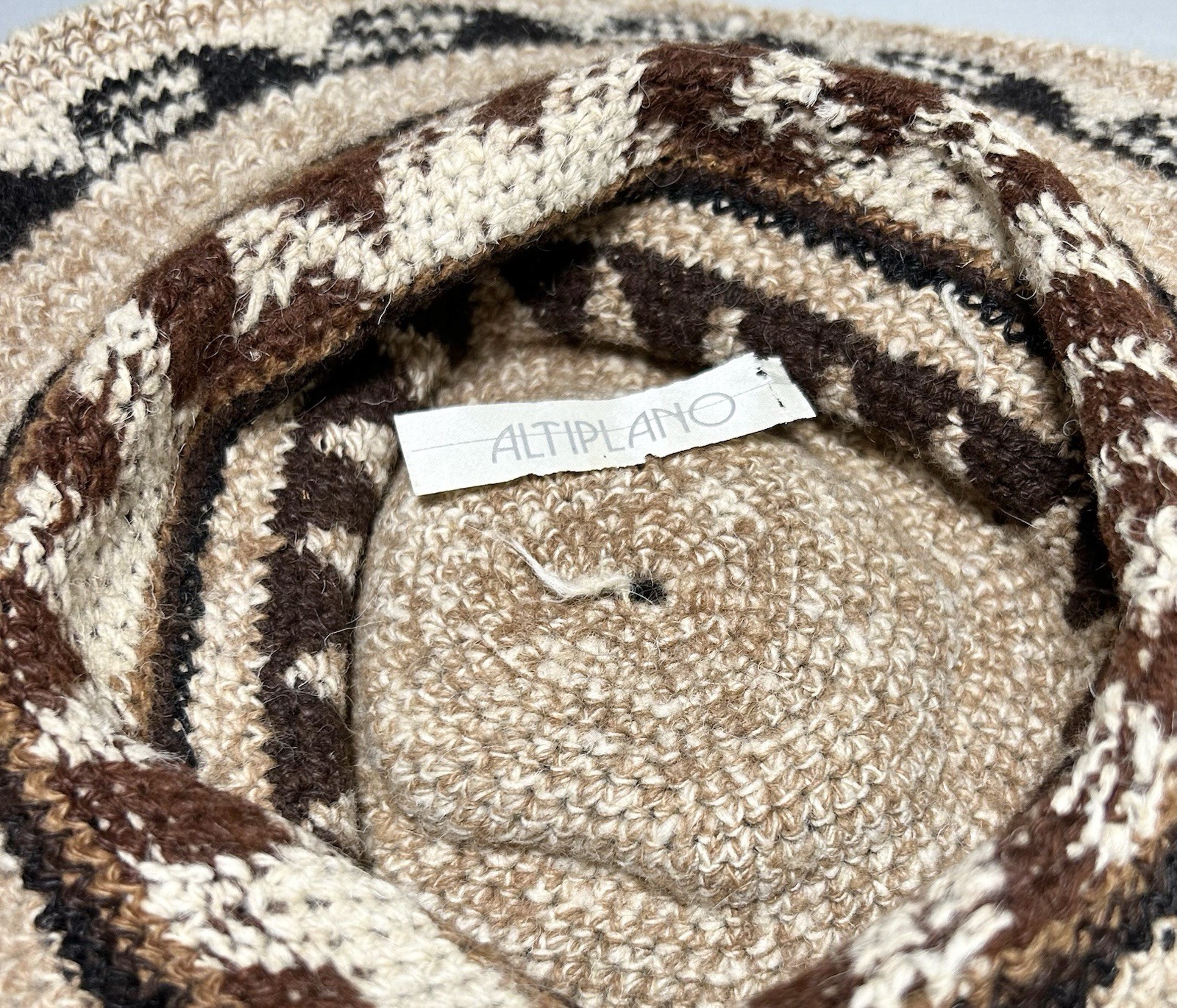 Vtg Rare Peruvian WOOL  HAT Western Hand Woven Aztec & Alpaca Design Wire Brim image 9