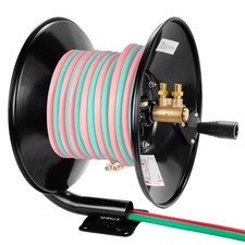 Manual Twin Welding Hose Reel Holds Up to 100 ft of 3/8" or 1/4" Gas Hose - W...