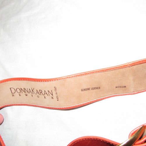 Vintage Donna Karan New York Oversized Leder Messing Gürtel Gr. M Orange Italy - Bild 4 von 10
