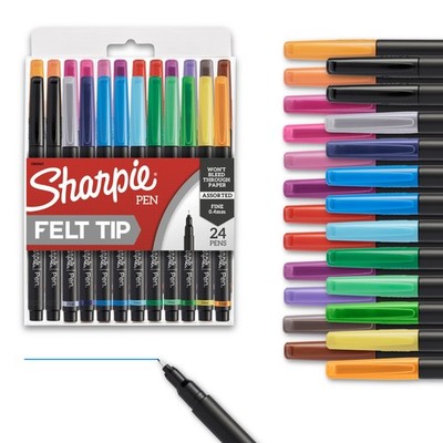 Felt Tip Pens, Fine Point (0.4mm), Assorted, 24 Count - Perfect for Journalin...
