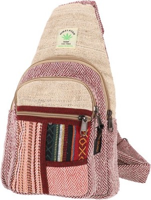 Cross Body Bag, Rucksack, Freizeitrucksack, Patchwork Hanf Schultertasche - rot