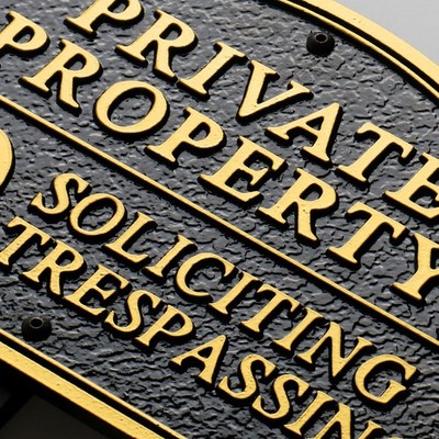 Private Property No Soliciting No Trespassing Cast Metal Yard Sign | Heavy Duty