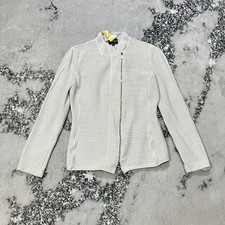 Giorgio Armani Ribbed Zip Jacket Womens IT 44/8 White Minimalist Made in Italy