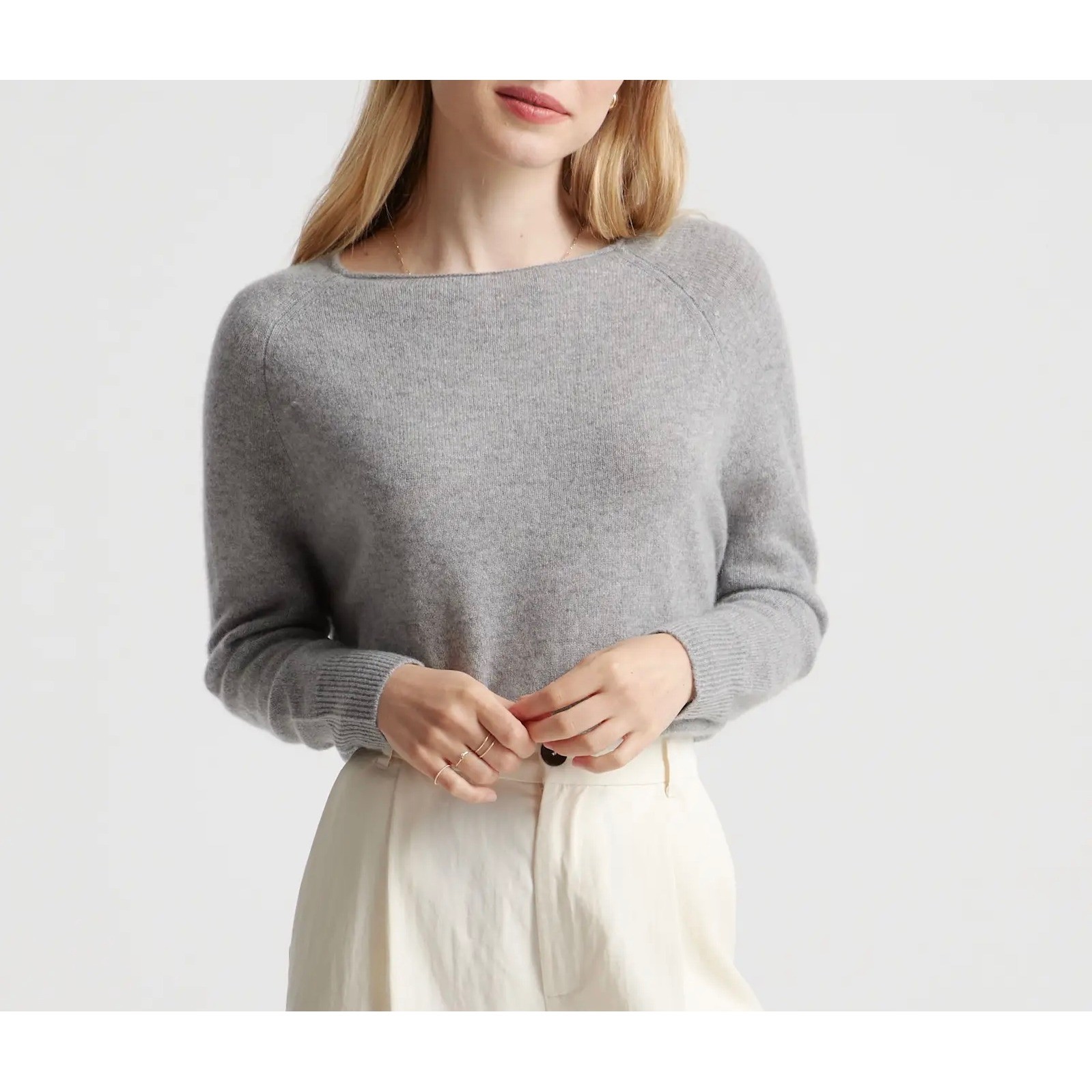 Quince Sweater Mongolian Cashmere Boatneck Heather Gray Large