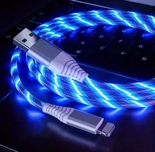 1M LED Light-Up Charging Cable Flowing LED Charger Cord for iPhone 11/12/13 etc.