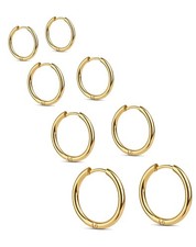 Small Huggie Hoop Earrings for Women Men, 4 Pairs Silver 14K Gold Plated 316L Su