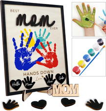10" Hands Down Best Mom Ever DIY Handprint Kit with Acrylic Paints, Art Craft Fa