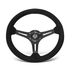 350mm 2.5" Dish Wheel NRG 3-Spoke Black Suede Leather Steering Wheel w/6 Bolts