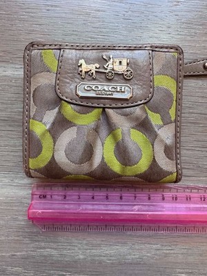 Coach Madison Op Art Small Wallet Gray Lime Green Signature Canvas Leather