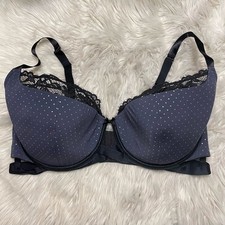 Cacique 42F Bra Blue Lightly Lined French Balconette Polka Dot Underwire