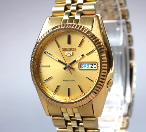 Vintage [N MINT] SEIKO 5 7S26-3110 Gold Day Date 36mm Automatic Mens Watch JAPAN