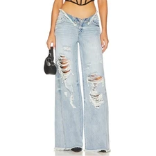 SER.O.YA Ollie Low Rise Wide Leg Jean In Skylight Distressed Wash SIZE 29