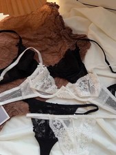 Lace Bra Brief Set Push Up Underwire Sheer Mesh Lingerie 2PCS Set Comfort Fit