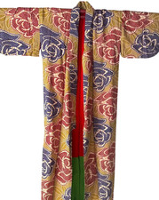 1940s Vintage Japanese KIMONO Gown Robe Coat Boho Antique Beatiful haori  Juban