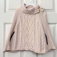 Janie and Jack Girls Size 5 Poncho Cape Sweater Ribbed Cable Knit Pink Cotton