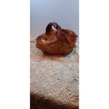Hand Carved Natural Wood Knobby Burl Root Bowl Basket and Handle
