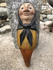 Antique Anri Italy Hand Carved Painted Wood Mechanical Lady Nutcracker 