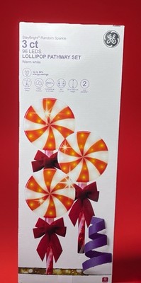 NEW GE StayBright Random Sparkle 96 LED Lollipop Pathway Set Warm White 3 Count