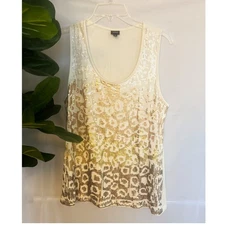 Rafaella Studio Cream/Gold Sequin Animal Print Tank Womens Size L
