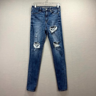 American Eagle Jegging Jeans Womens 4L 28x30* Blue Pants Pant Distressed Ripped