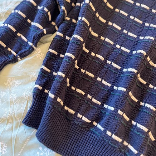 VTG! Windsor Shirt Company Sweater Blue White Cotton Knit Crewneck USA Men's XL - Picture 7 of 10