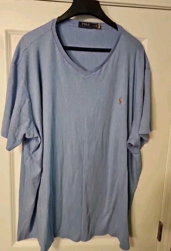 Ralph Lauren Men's Light Blue V-Neck Tee Size 4XLT