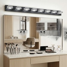 52 Inch 8-Light LED Vanity Light Dimmable Black Bathroom Mirror Wall Light