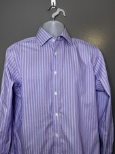 Marks Spencer Shirt Mens 15.5 Blue Stripe Regular Fit French Cuff Dress