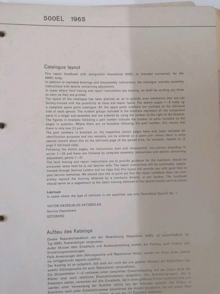 Rare Hasselblad 500 EL Incomplete Service / Repair Manual For Technicians - Image 3 of 4