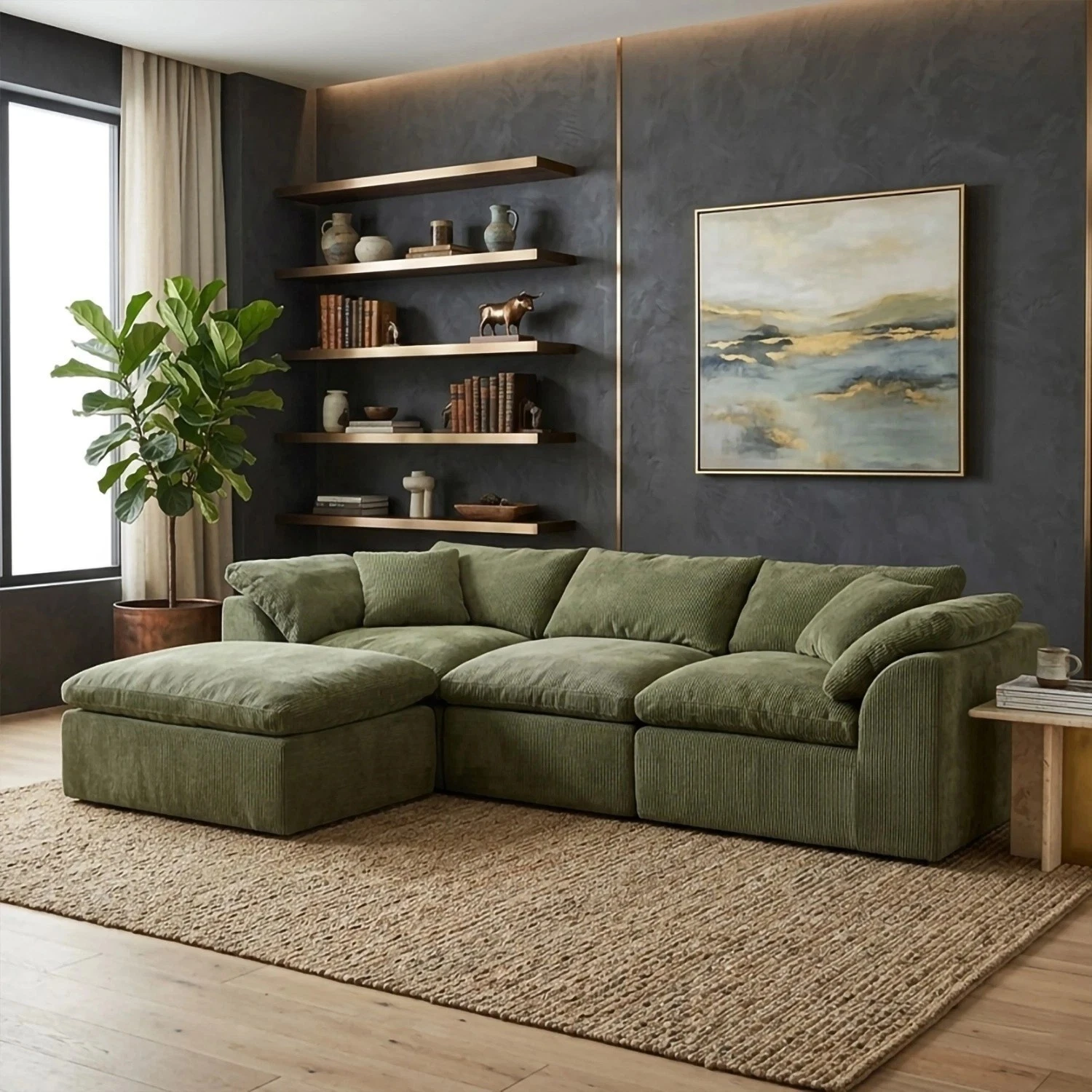 Cloud Modular Sectional Sofa L Shape Couch w/ Ottoman Deep Seat Chenille.