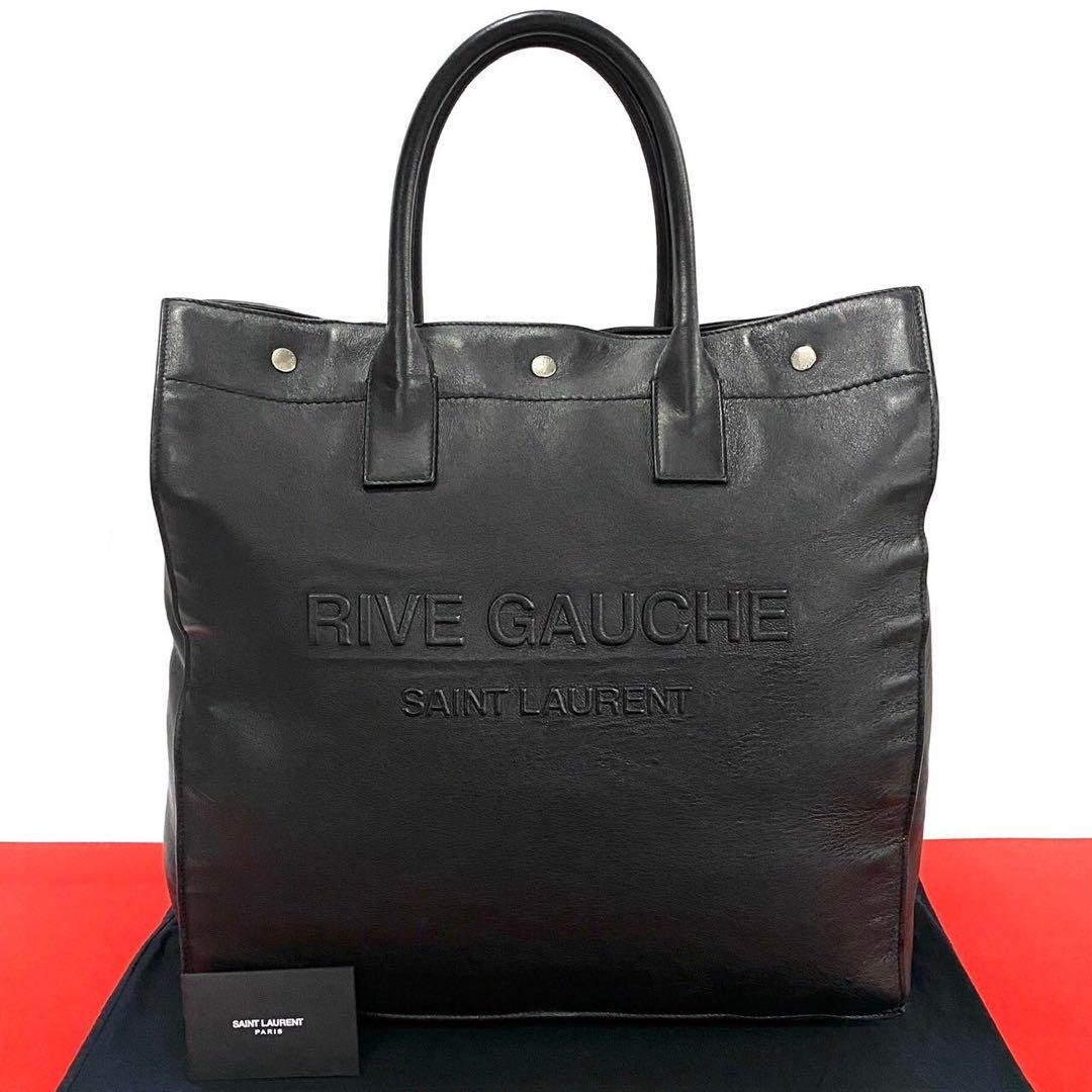 Saint Laurent Paris Black Leather Tote Bag Handbag Designer Logo Everyday