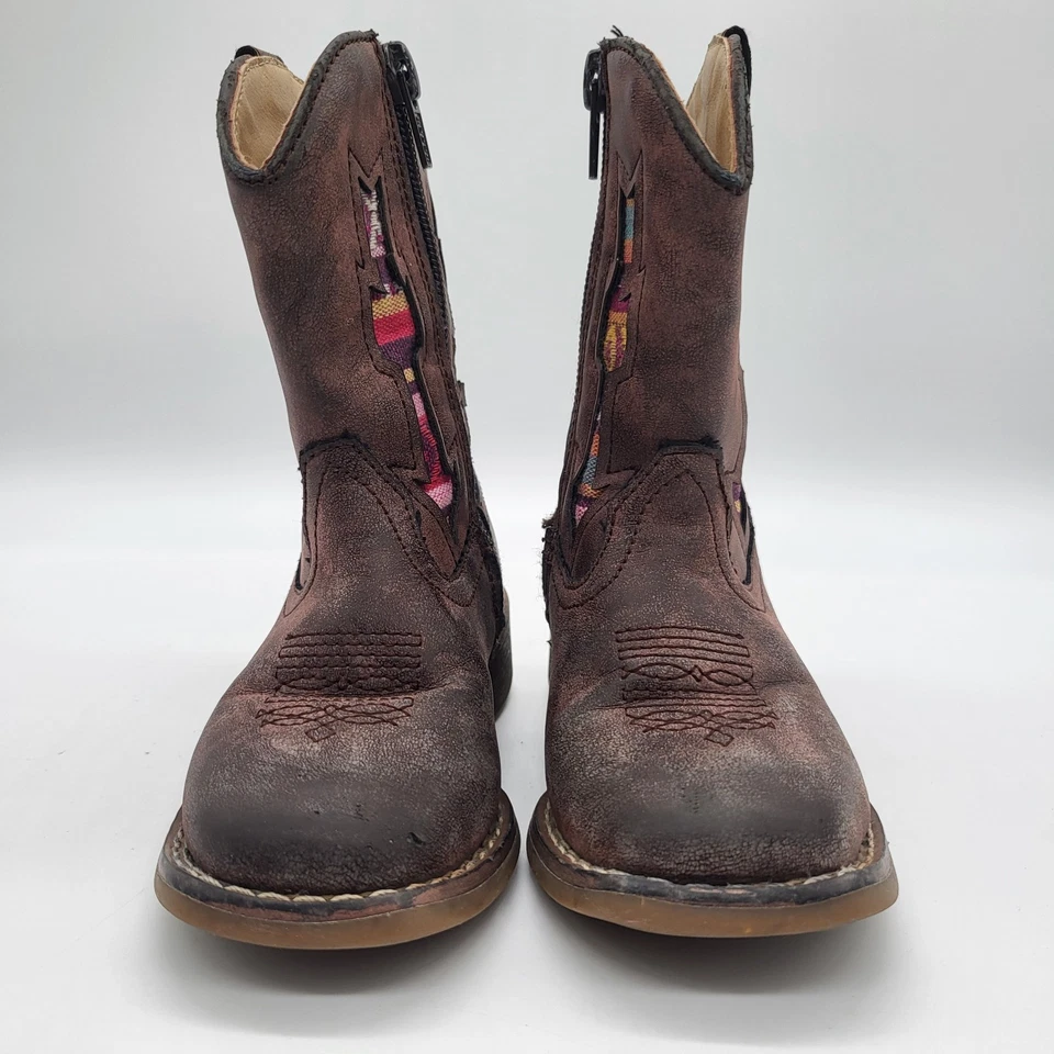 Botas vaqueras Justin para niños pequeños talla 5 marrón cuero vegano cremallera suroeste Foto 3 de 4