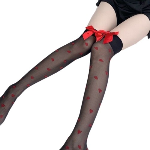 Red Heart Thigh High Stockings Halloween Cosplay Socks Silk Stockings for Womens - Picture 10 of 10