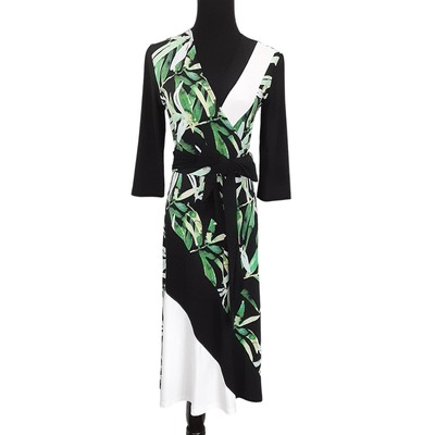 Joseph Ribkoff Wrap Dress Tropical Black Vanilla Multi Womens 6 70s Art to Wear