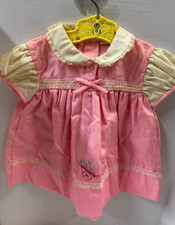 Vintage Cradle Togs Toddler Baby Girls Pink Collar Dress Embroidered Lace Ribbon